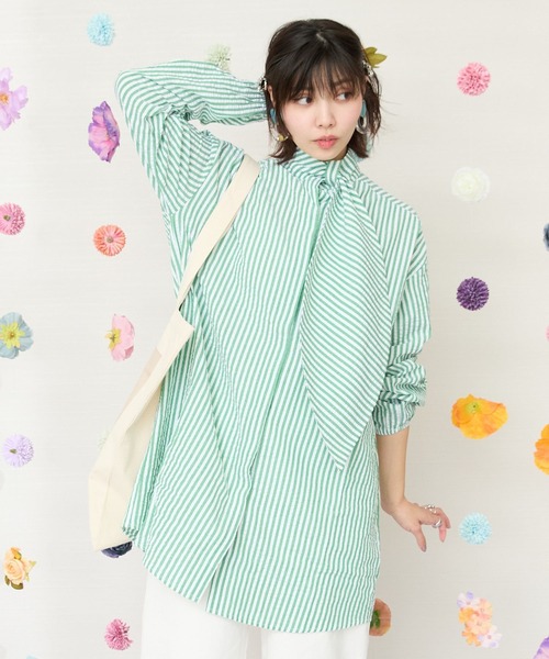 JETSET SOLO PLUS (ジェットセットソロプラス)の「【COMPANIA FANTASTICA】ストライプスカーフチュニックシャツ(シャツ/ブラウス・レディース・ピンク/グリーン・38)」の2枚目の写真