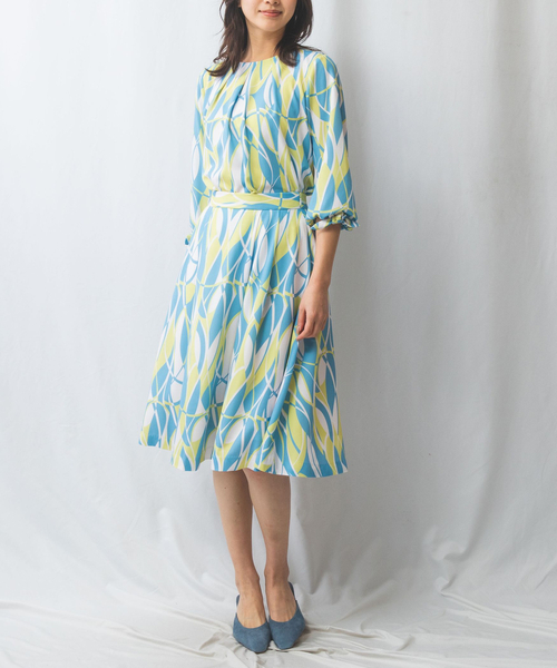 ナラカミーチェ（NARACAMICIE）/【NARACAMICIE】【セットアップ対応】ウェーブ幾何プリント七分袖プルオーバー セール】【NARACAMICIE】【セットアップ対応】ウェーブ幾何プリント七