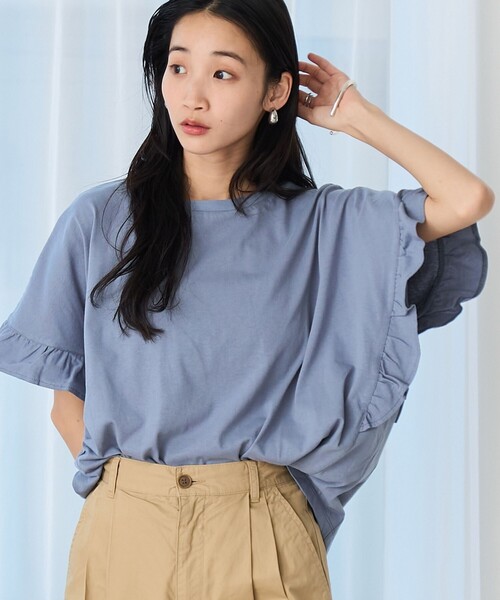 coen(コーエン)の「エマール検証済み【UVカット・接触冷感】WELLTECT USAコットン フリルスリーブプルオーバー(Tシャツ/カットソー・レディース・ダークブラウン/コバルトブルー/ブラック/オフホワイト/ケリーグリーン・M/L)」の5枚目の写真