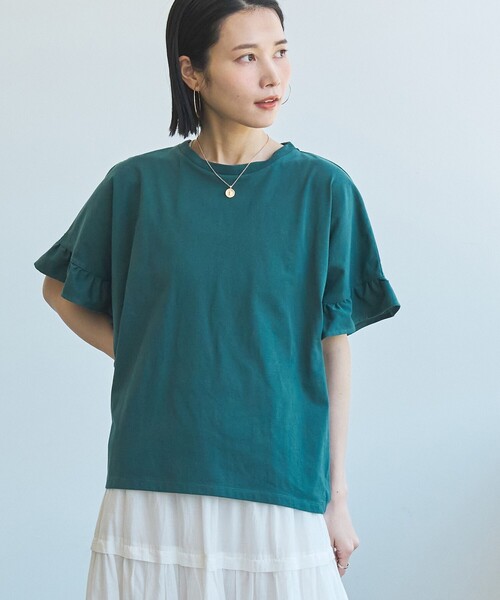 coen(コーエン)の「エマール検証済み【UVカット・接触冷感】WELLTECT USAコットン フリルスリーブプルオーバー(Tシャツ/カットソー・レディース・ダークブラウン/コバルトブルー/ブラック/オフホワイト/ケリーグリーン・M/L)」の8枚目の写真