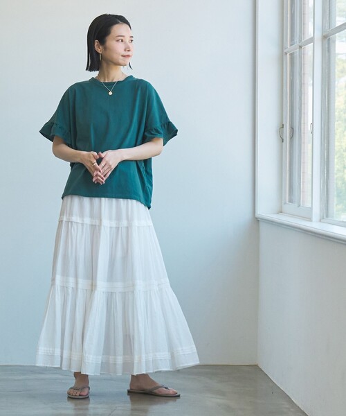 coen(コーエン)の「エマール検証済み【UVカット・接触冷感】WELLTECT USAコットン フリルスリーブプルオーバー(Tシャツ/カットソー・レディース・ダークブラウン/コバルトブルー/ブラック/オフホワイト/ケリーグリーン・M/L)」の6枚目の写真