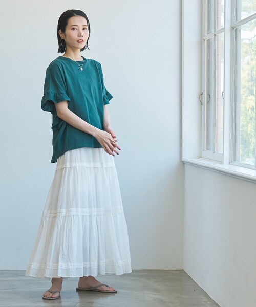 coen(コーエン)の「エマール検証済み【UVカット・接触冷感】WELLTECT USAコットン フリルスリーブプルオーバー(Tシャツ/カットソー・レディース・ダークブラウン/コバルトブルー/ブラック/オフホワイト/ケリーグリーン・M/L)」の7枚目の写真