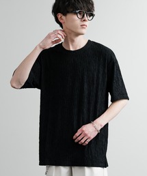 ドレープ ストレッチジャガードクルーネックスリットTシャツ