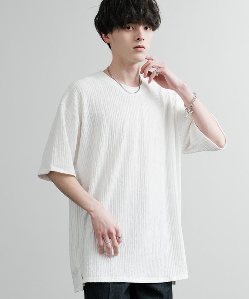 Rocky Monroe(ロッキーモンロー)の「ドレープ ストレッチジャガードクルーネックスリットTシャツ(Tシャツ/カットソー・メンズ・ホワイト/ブラック/ブルー・M/XL/L)」の4枚目の写真