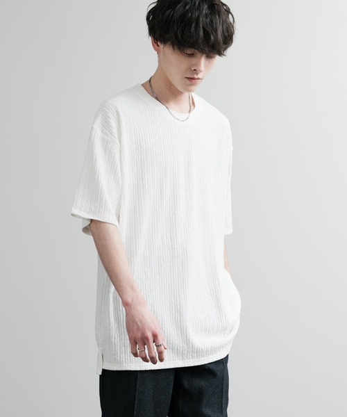 Rocky Monroe(ロッキーモンロー)の「ドレープ ストレッチジャガードクルーネックスリットTシャツ(Tシャツ/カットソー・メンズ・ホワイト/ブラック/ブルー・M/XL/L)」の6枚目の写真