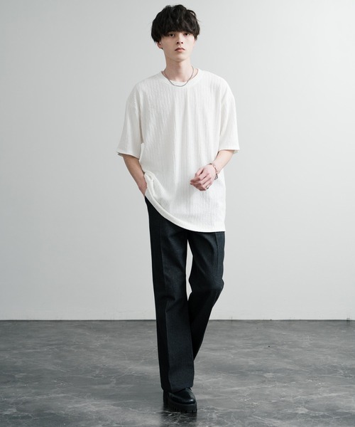 Rocky Monroe(ロッキーモンロー)の「ドレープ ストレッチジャガードクルーネックスリットTシャツ(Tシャツ/カットソー・メンズ・ホワイト/ブラック/ブルー・M/XL/L)」の7枚目の写真