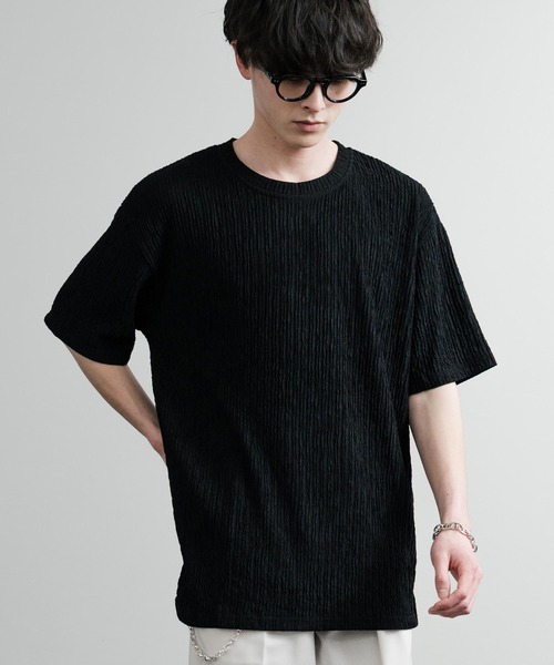 Rocky Monroe(ロッキーモンロー)の「ドレープ ストレッチジャガードクルーネックスリットTシャツ(Tシャツ/カットソー・メンズ・ホワイト/ブラック/ブルー・M/XL/L)」の8枚目の写真