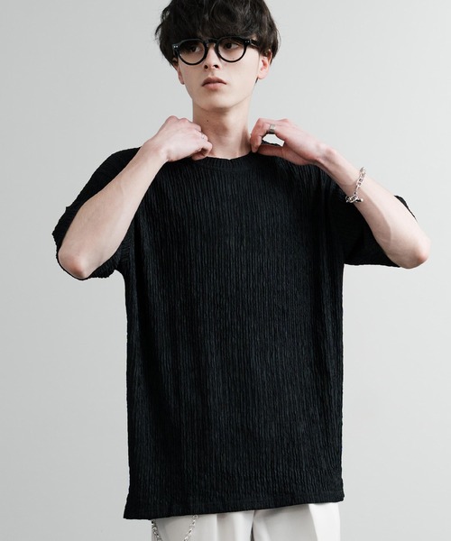 Rocky Monroe(ロッキーモンロー)の「ドレープ ストレッチジャガードクルーネックスリットTシャツ(Tシャツ/カットソー・メンズ・ホワイト/ブラック/ブルー・M/XL/L)」の9枚目の写真