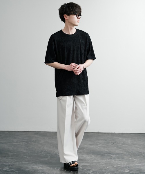 Rocky Monroe(ロッキーモンロー)の「ドレープ ストレッチジャガードクルーネックスリットTシャツ(Tシャツ/カットソー・メンズ・ホワイト/ブラック/ブルー・M/XL/L)」の10枚目の写真