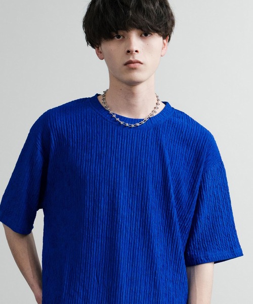 Rocky Monroe(ロッキーモンロー)の「ドレープ ストレッチジャガードクルーネックスリットTシャツ(Tシャツ/カットソー・メンズ・ホワイト/ブラック/ブルー・M/XL/L)」の12枚目の写真
