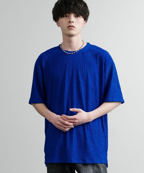 Rocky Monroe(ロッキーモンロー)の「ドレープ ストレッチジャガードクルーネックスリットTシャツ(Tシャツ/カットソー・メンズ・ホワイト/ブラック/ブルー・M/XL/L)」の13枚目の写真