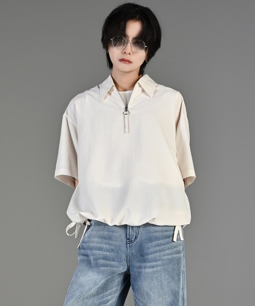ADRER CODE CRINKLE HALF ZIP SHIRT ブラック ADRER シャツ CODE CRINKLE HALF ZIP SHIRT メンズ レディース