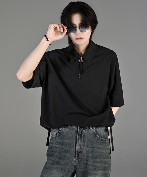 ADRER（アドラー）の「CODE CRINKLE HALF ZIP SHIRT / コードクリンクルハーフジップシャツ（シャツ/ブラウス・メンズ・ブラック/ホワイト/テラコッタ・XS/S/M/L）」の9枚目の写真