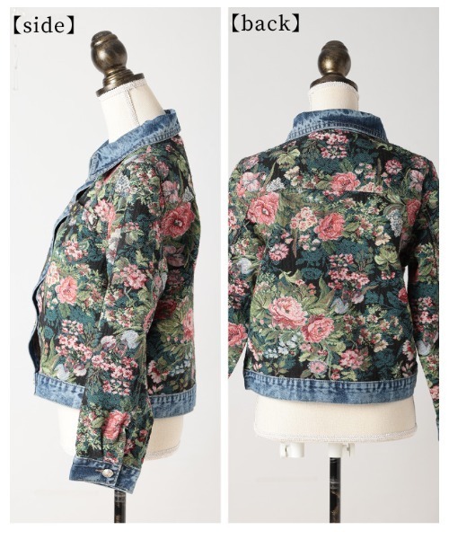 セール】フラワープリントデニムジャガードジャケット（デニム