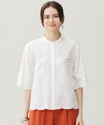 自由区 - 白ブラウス 新品タグ付き 自由区 - 自由区 フリル バンドカラー ブラウス シャツ size38/白