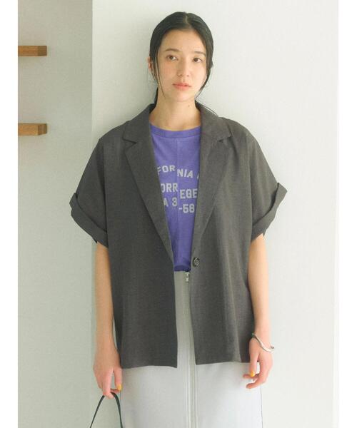 Samansa Mos2 blue（サマンサモスモスブルー）の「リネンタッチシャツジャケット（シャツ/ブラウス・レディース・チャコールグレー/ライトベージュ/カーキ・F）」の4枚目の写真