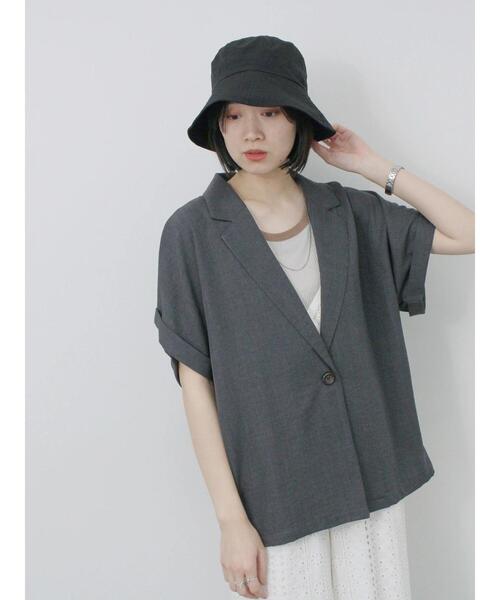 Samansa Mos2 blue（サマンサモスモスブルー）の「リネンタッチシャツジャケット（シャツ/ブラウス・レディース・チャコールグレー/ライトベージュ/カーキ・F）」の5枚目の写真