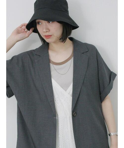 Samansa Mos2 blue（サマンサモスモスブルー）の「リネンタッチシャツジャケット（シャツ/ブラウス・レディース・チャコールグレー/ライトベージュ/カーキ・F）」の7枚目の写真