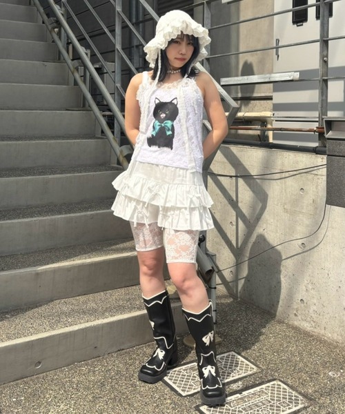 Candy Stripper(キャンディストリッパー)の「BLACK CAT LACY キャミソール(キャミソール・レディース・ライトブルー/ブラック/オフホワイト・FREE)」の12枚目の写真