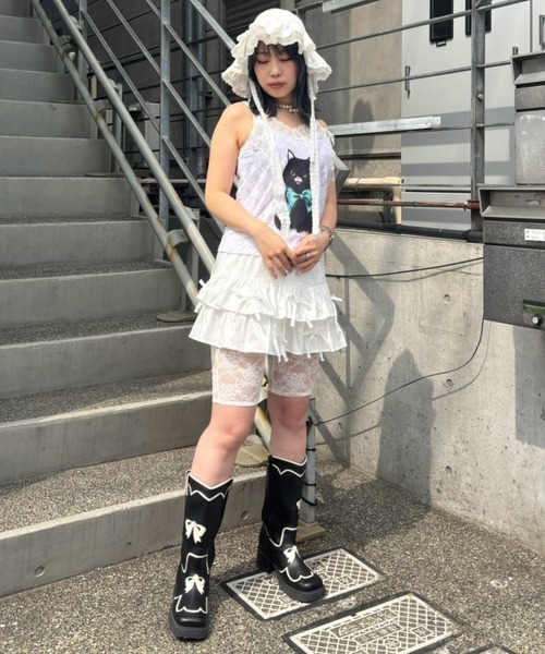 Candy Stripper(キャンディストリッパー)の「BLACK CAT LACY キャミソール(キャミソール・レディース・ライトブルー/ブラック/オフホワイト・FREE)」の13枚目の写真