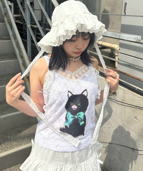 Candy Stripper(キャンディストリッパー)の「BLACK CAT LACY キャミソール(キャミソール・レディース・ライトブルー/ブラック/オフホワイト・FREE)」の11枚目の写真