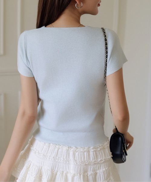 【美品】TOUJOURS コットン スクエアネック シアーニット セール】シアーニットトップス（ニット/セーター）｜antiqua