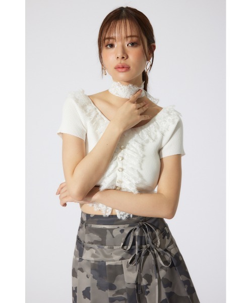 セール】レースコンビリブニットトップス 夏服 半袖 サマー