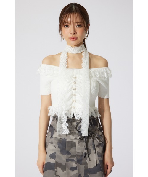 rienda（リエンダ）の「レースコンビリブニットトップス 夏服 半袖 サマーニット（ニット/セーター・レディース・ホワイト/ベージュ/ブラック・FREE）」の11枚目の写真