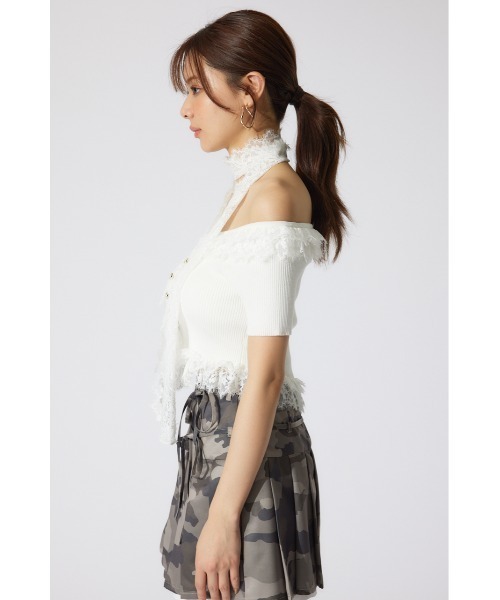 rienda（リエンダ）の「レースコンビリブニットトップス 夏服 半袖 サマーニット（ニット/セーター・レディース・ホワイト/ベージュ/ブラック・FREE）」の12枚目の写真