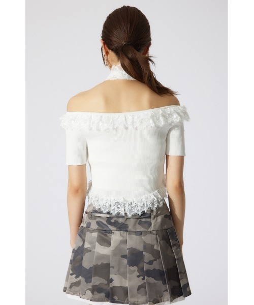 rienda（リエンダ）の「レースコンビリブニットトップス 夏服 半袖 サマーニット（ニット/セーター・レディース・ホワイト/ベージュ/ブラック・FREE）」の13枚目の写真