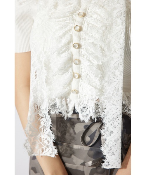 rienda（リエンダ）の「レースコンビリブニットトップス 夏服 半袖 サマーニット（ニット/セーター・レディース・ホワイト/ベージュ/ブラック・FREE）」の16枚目の写真