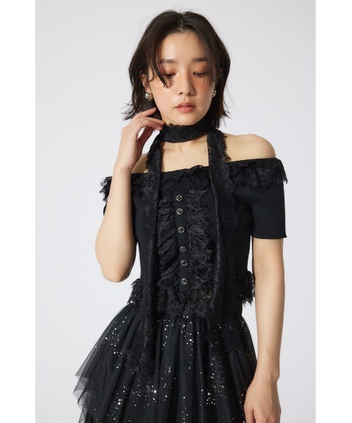 セール】レースコンビリブニットトップス 夏服 半袖 サマー