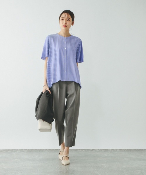 GLOBAL WORK（グローバルワーク）の「さらさらリラックスバックフレア/290896（シャツ/ブラウス・レディース・ストライプ/オフホワイト/ブラック/イエロー系8・MEDIUM/LARGE）」の18枚目の写真