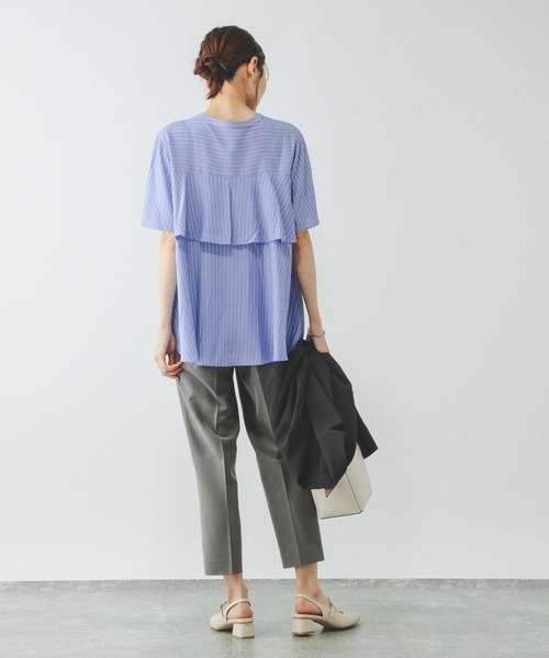 GLOBAL WORK（グローバルワーク）の「さらさらリラックスバックフレア/290896（シャツ/ブラウス・レディース・ストライプ/オフホワイト/ブラック/イエロー系8・MEDIUM/LARGE）」の19枚目の写真