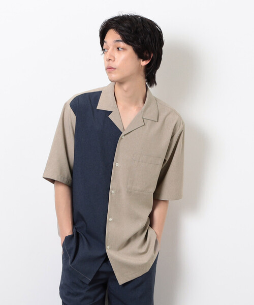 COMME CA ISM（コムサイズム）の「【セットアップ対応】ライトウエイト ポリエステル ブロッキング オープンカラー シャツ（シャツ/ブラウス・メンズ・ネイビー/ベージュ/ブラック/カーキ・MEDIUM/LARGE/X-LARGE）」の3枚目の写真