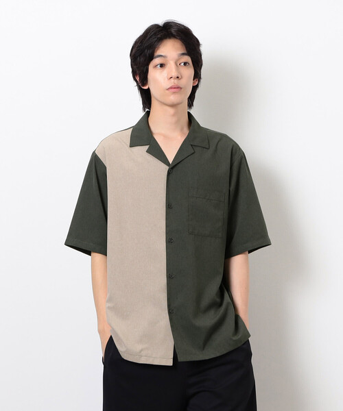 COMME CA ISM（コムサイズム）の「【セットアップ対応】ライトウエイト ポリエステル ブロッキング オープンカラー シャツ（シャツ/ブラウス・メンズ・ネイビー/ベージュ/ブラック/カーキ・MEDIUM/LARGE/X-LARGE）」の4枚目の写真