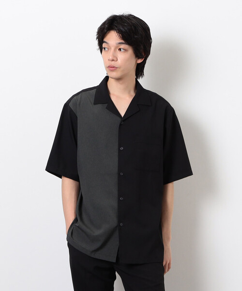 COMME CA ISM（コムサイズム）の「【セットアップ対応】ライトウエイト ポリエステル ブロッキング オープンカラー シャツ（シャツ/ブラウス・メンズ・ネイビー/ベージュ/ブラック/カーキ・MEDIUM/LARGE/X-LARGE）」の2枚目の写真