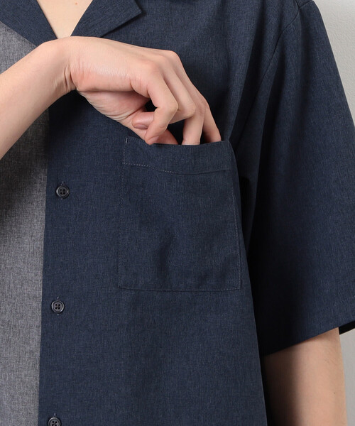 COMME CA ISM（コムサイズム）の「【セットアップ対応】ライトウエイト ポリエステル ブロッキング オープンカラー シャツ（シャツ/ブラウス・メンズ・ネイビー/ベージュ/ブラック/カーキ・MEDIUM/LARGE/X-LARGE）」の5枚目の写真