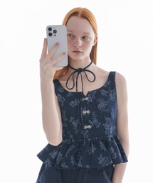 flower jacquard denim bustier/花柄ジャガードデニムビスチェ