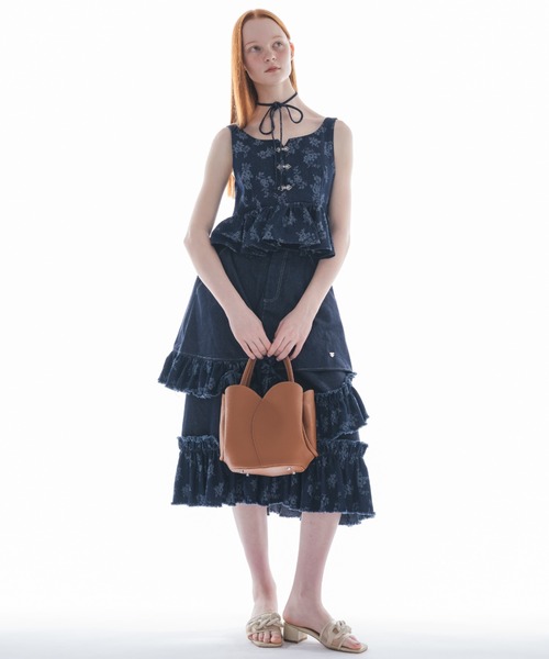 flower jacquard denim bustier／花柄ジャガードデニムビスチェ