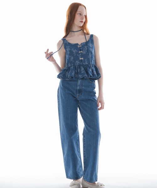 flower jacquard denim bustier／花柄ジャガードデニムビスチェ
