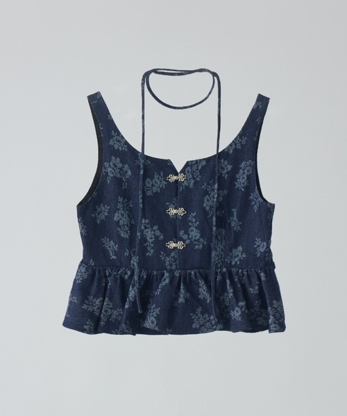 idem イデム　flower jacquard denim bustier flower jacquard denim bustier／花柄ジャガードデニムビスチェ