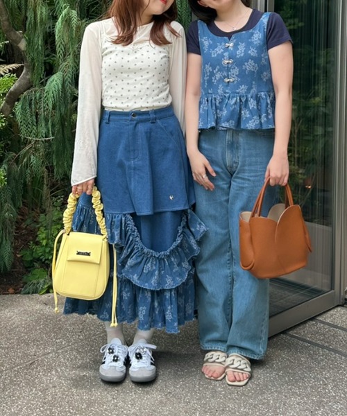 flower jacquard denim bustier／花柄ジャガードデニムビスチェ