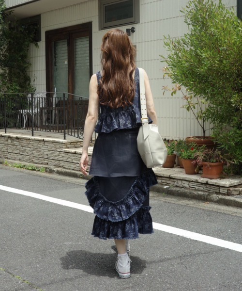 flower jacquard denim bustier／花柄ジャガードデニムビスチェ