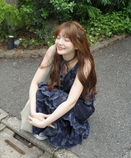 flower jacquard denim bustier／花柄ジャガードデニムビスチェ
