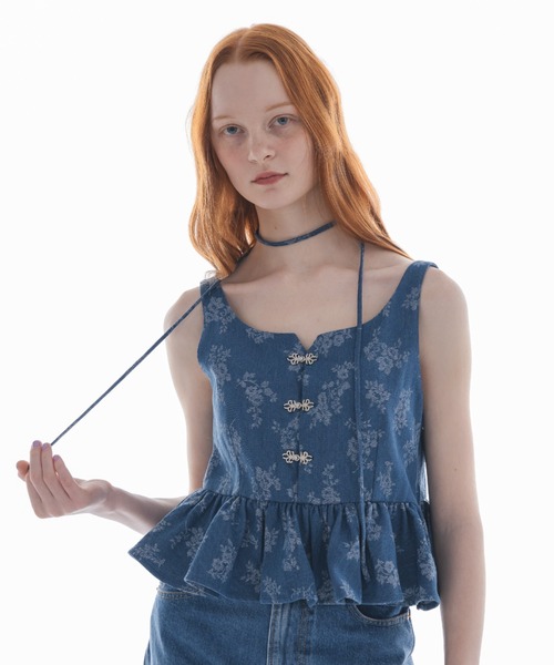 flower jacquard denim bustier／花柄ジャガードデニムビスチェ