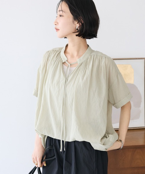 CRAFT STANDARD BOUTIQUE(クラフトスタンダードブティック)の「ヴィンテージボイルタイ付ブラウス◆(シャツ/ブラウス・レディース・ホワイト/ブラウン/ブラック/カーキ・FREE)」の4枚目の写真