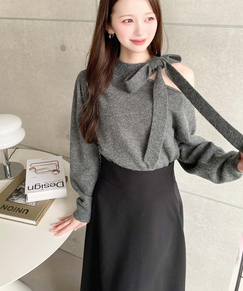 セール】ボウタイリボンワンショルニットプルオーバー（ニット