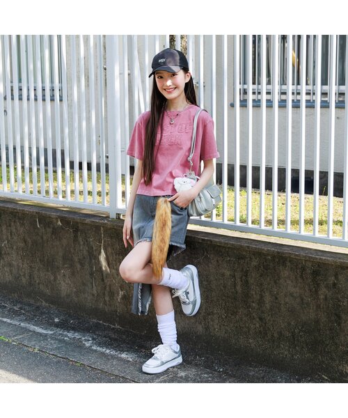 algy（アルジー）の「ピグメント風アップリケロゴ半袖T（Tシャツ/カットソー・キッズ・チャコール/カーキ/ピンク・X-SMALL/XX-SMALL/SMALL/MEDIUM）」の4枚目の写真