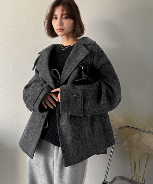Classical Evon(クラシカルエヴォン)の「【Classical Evon】気品に溢れ、温もり満たす。シャギーピーコート(ミドル丈)(ピーコート・レディース・イエロー/チャコール/ブラック・X-LARGE/LARGE/SMALL/MEDIUM)」の10枚目の写真